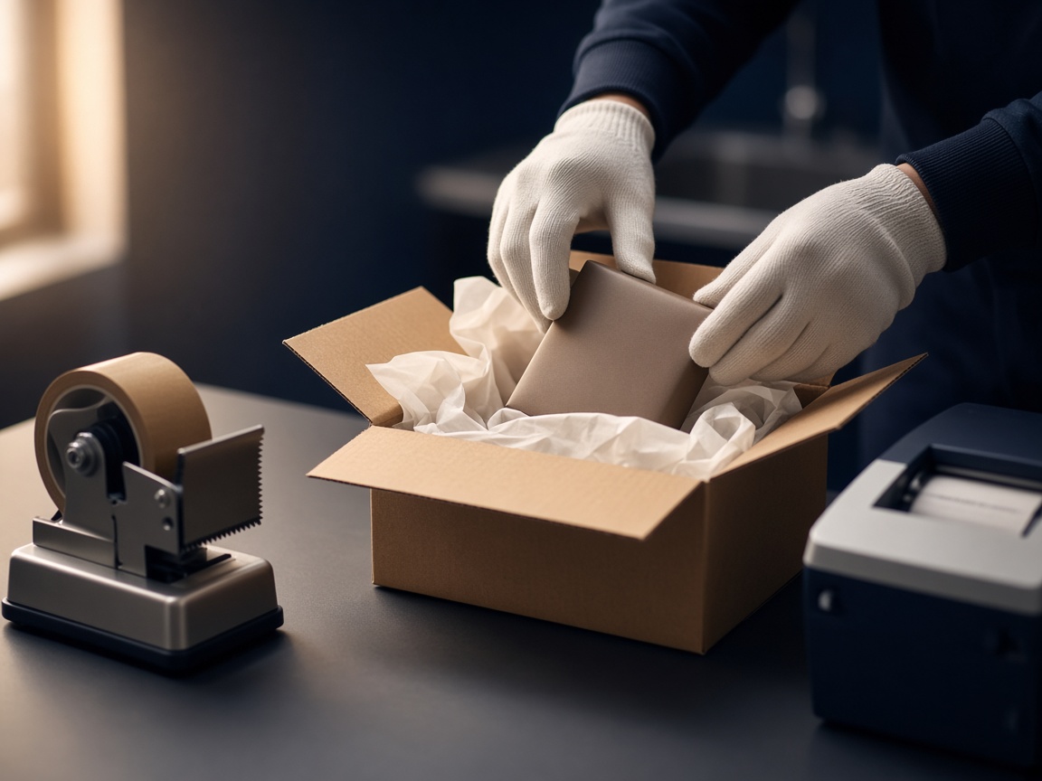 Paketleme masasında koliye yerleştirilen ürün